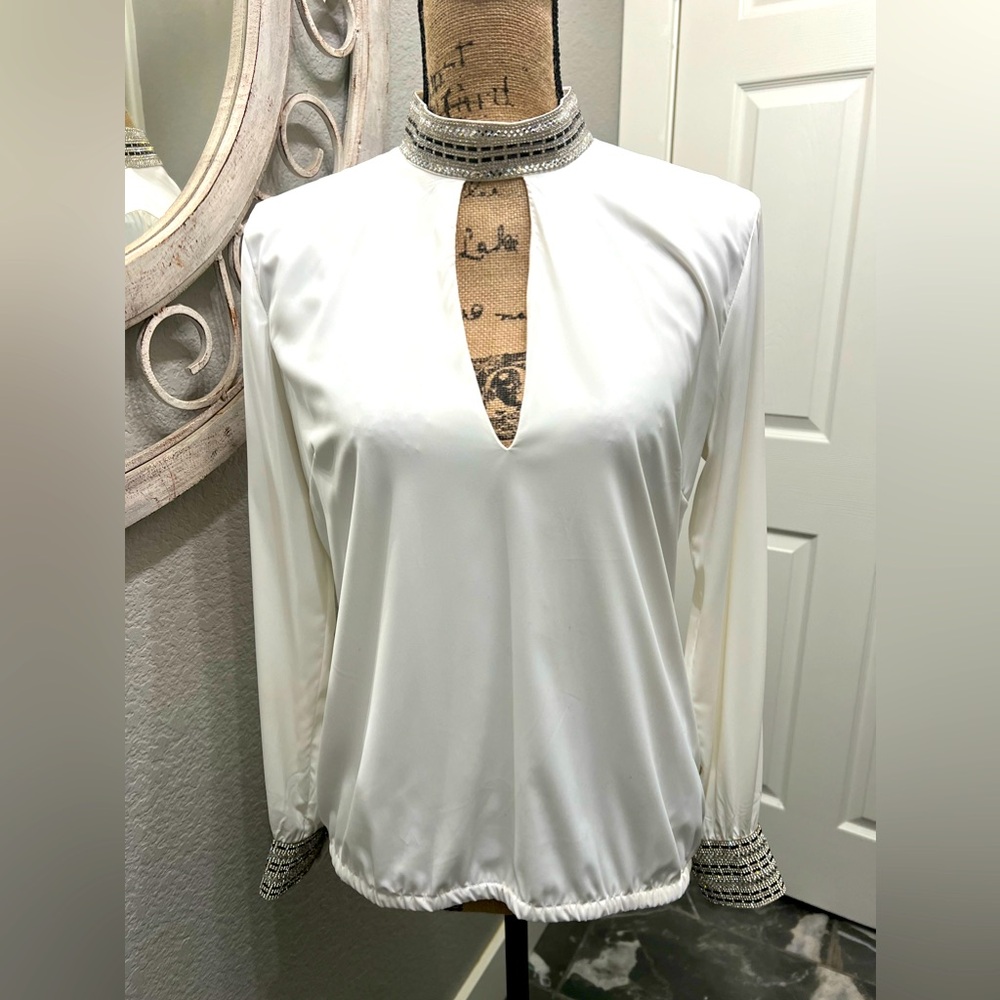 Vintage Bebe Jeweled Neck Choker with Keyhole Blouse